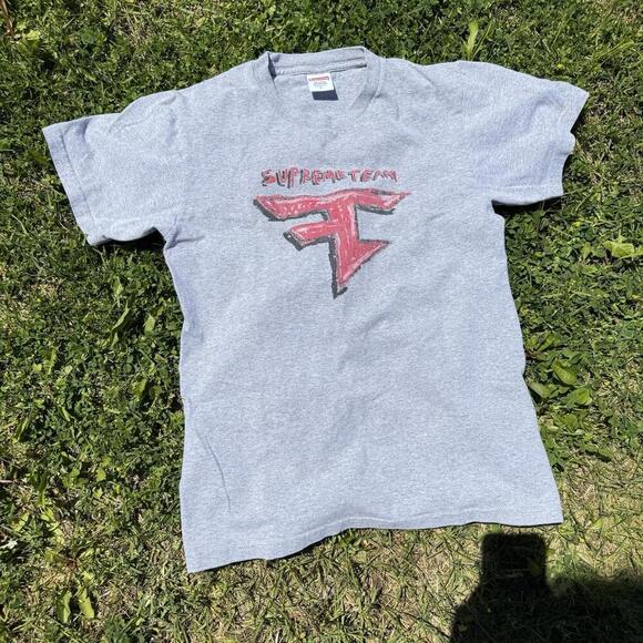 Supreme x FaZe Clan Team Logo T-Shirt Gray Size Small Made in USA Box Logo Y2K - Picture 2 of 8